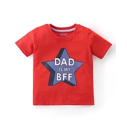 Babyhug Single Jersey Knit Half Sleeves Night Suit With Star & Text Print - Red & Grey