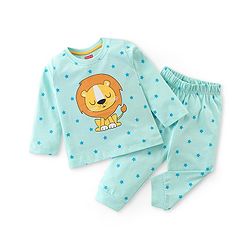 Babyhug Single Jersey Knit  Half Sleeves Night Suit with Lion Print - Blue