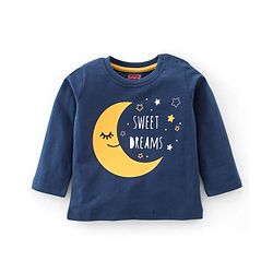 Babyhug Single Jersey Knit Full Sleeves Night Suit Moon Stars & Text Print - Yellow & Blue