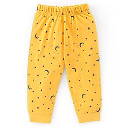 Babyhug Single Jersey Knit Full Sleeves Night Suit Moon Stars & Text Print - Yellow & Blue