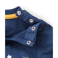Babyhug Single Jersey Knit Full Sleeves Night Suit Moon Stars & Text Print - Yellow & Blue