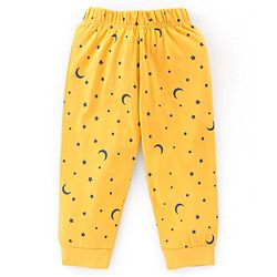 Babyhug Single Jersey Knit Full Sleeves Night Suit Moon Stars & Text Print - Yellow & Blue