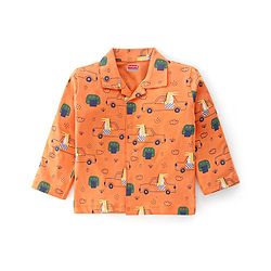 Babyhug Cotton Knit Full Sleeves Night Suit Crocodile & Car Print- Orange