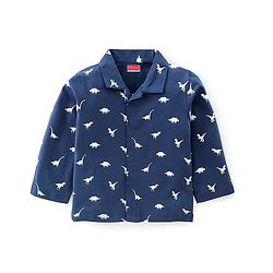 Babyhug Single Jersey Knit Full Sleeves Night Suit With Dino Print - Navy Blue