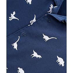 Babyhug Single Jersey Knit Full Sleeves Night Suit With Dino Print - Navy Blue