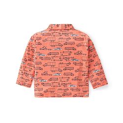 Babyhug Cotton Knit Full Sleeves Night Suit With Cars Print - Orange