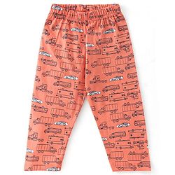 Babyhug Cotton Knit Full Sleeves Night Suit With Cars Print - Orange