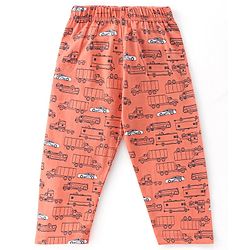 Babyhug Cotton Knit Full Sleeves Night Suit With Cars Print - Orange
