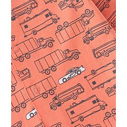 Babyhug Cotton Knit Full Sleeves Night Suit With Cars Print - Orange