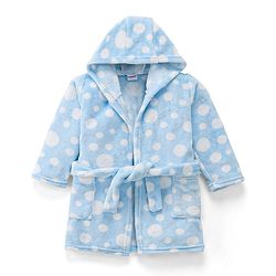 Babyhug Velour Full Sleeves Bathrobe with Hooded Polka Dot Print - Blue