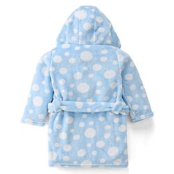 Babyhug Velour Full Sleeves Bathrobe with Hooded Polka Dot Print - Blue