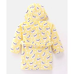 Babyhug Velour Full Sleeves Bathrobe with Hood Hearts Print - Yellow