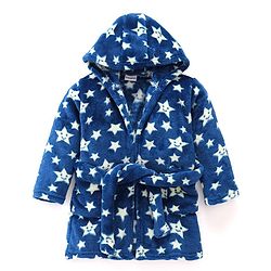 Babyhug Velour Full Sleeves Bathrobe with Hood Star Print - Blue