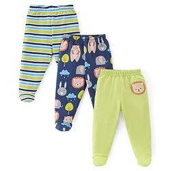 Babyhug 100% Cotton Knit Footed Bootie Leggings Stripes & Animal Print Pack of 3- Multicolour