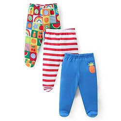 Babyoye 100% Organic Cotton Bootie Leggings With Striped & Fruit Print Pack of 3 - Multicolor