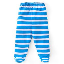 Babyhug 100%  Cotton Knit Interlock Stripe & Fruit Prints Bootie Leggings Pack of 3 - Blue & Red