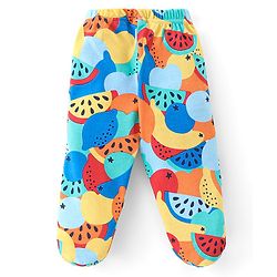 Babyhug 100%  Cotton Knit Interlock Stripe & Fruit Prints Bootie Leggings Pack of 3 - Blue & Red