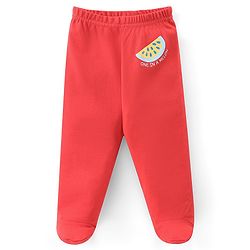 Babyhug 100%  Cotton Knit Interlock Stripe & Fruit Prints Bootie Leggings Pack of 3 - Blue & Red