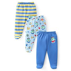 Babyhug 100% Cotton Knit Footed Bootie Leggings Stripes & Dino Print Pack of 3- Multicolour