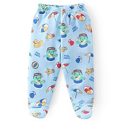 Babyhug 100% Cotton Knit Footed Bootie Leggings Stripes & Dino Print Pack of 3- Multicolour