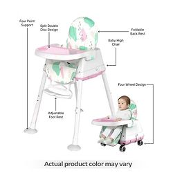 Babyhug 3 in 1 Comfy High Chair with Printed Cushion| High Chair, Feeding Chair & Booster Chair| Adjustable Double Food Tray| Removable PU Leather Seat| Safety Harness| Removable Footrest