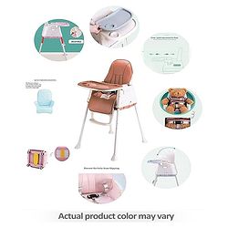 Babyhug 3 in 1 Comfy High Chair with Printed Cushion| High Chair, Feeding Chair & Booster Chair| Adjustable Double Food Tray| Removable PU Leather Seat| Safety Harness| Removable Footrest