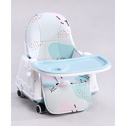 Babyhug 3 in 1 Comfy High Chair with Printed Cushion| High Chair, Feeding Chair & Booster Chair| Adjustable Double Food Tray| Removable PU Leather Seat| Safety Harness| Removable Footrest