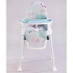 Babyhug 3 in 1 Comfy High Chair with Printed Cushion| High Chair, Feeding Chair & Booster Chair| Adjustable Double Food Tray| Removable PU Leather Seat| Safety Harness| Removable Footrest