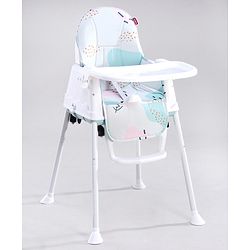 Babyhug 3 in 1 Comfy High Chair with Printed Cushion| High Chair, Feeding Chair & Booster Chair| Adjustable Double Food Tray| Removable PU Leather Seat| Safety Harness| Removable Footrest