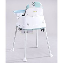 Babyhug 3 in 1 Comfy High Chair with Printed Cushion| High Chair, Feeding Chair & Booster Chair| Adjustable Double Food Tray| Removable PU Leather Seat| Safety Harness| Removable Footrest