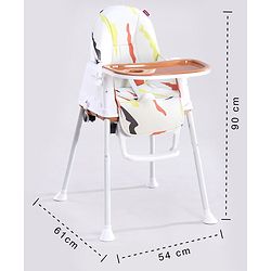 Babyhug 3 in 1 Comfy High Chair with Printed Cushion| High Chair, Feeding Chair & Booster Chair| Adjustable Double Food Tray| Removable PU Leather Seat| Safety Harness| Removable Footrest