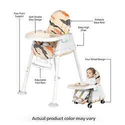 Babyhug 3 in 1 Comfy High Chair with Printed Cushion| High Chair, Feeding Chair & Booster Chair| Adjustable Double Food Tray| Removable PU Leather Seat| Safety Harness| Removable Footrest