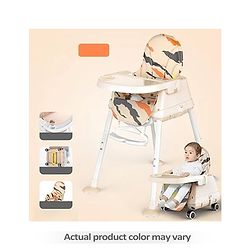 Babyhug 3 in 1 Comfy High Chair with Printed Cushion| High Chair, Feeding Chair & Booster Chair| Adjustable Double Food Tray| Removable PU Leather Seat| Safety Harness| Removable Footrest