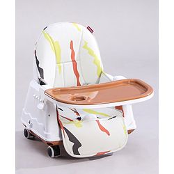 Babyhug 3 in 1 Comfy High Chair with Printed Cushion| High Chair, Feeding Chair & Booster Chair| Adjustable Double Food Tray| Removable PU Leather Seat| Safety Harness| Removable Footrest
