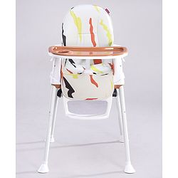 Babyhug 3 in 1 Comfy High Chair with Printed Cushion| High Chair, Feeding Chair & Booster Chair| Adjustable Double Food Tray| Removable PU Leather Seat| Safety Harness| Removable Footrest
