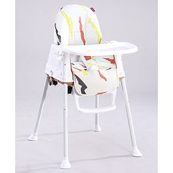 Babyhug 3 in 1 Comfy High Chair with Printed Cushion| High Chair, Feeding Chair & Booster Chair| Adjustable Double Food Tray| Removable PU Leather Seat| Safety Harness| Removable Footrest