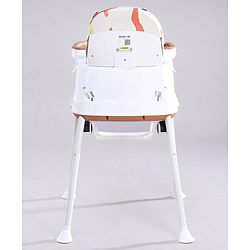 Babyhug 3 in 1 Comfy High Chair with Printed Cushion| High Chair, Feeding Chair & Booster Chair| Adjustable Double Food Tray| Removable PU Leather Seat| Safety Harness| Removable Footrest
