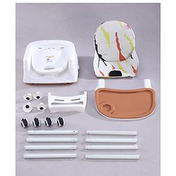 Babyhug 3 in 1 Comfy High Chair with Printed Cushion| High Chair, Feeding Chair & Booster Chair| Adjustable Double Food Tray| Removable PU Leather Seat| Safety Harness| Removable Footrest