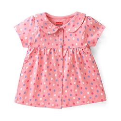 Babyhug Cotton Knit Single Jersey Half Sleeves Night Suit With Polka Dots Print - Pink