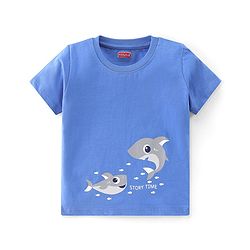 Babyhug Cotton Knit Half Sleeves Night Suit With Shark Print - Blue