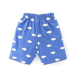 Babyhug Cotton Knit Half Sleeves Night Suit With Shark Print - Blue