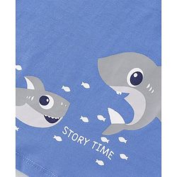 Babyhug Cotton Knit Half Sleeves Night Suit With Shark Print - Blue