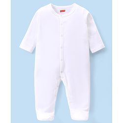 Babyhug Cotton Interlock Knit Full Sleeves Sleepsuit - White