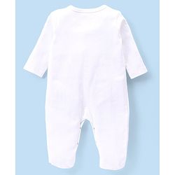Babyhug Cotton Interlock Knit Full Sleeves Sleepsuit - White