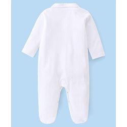 Babyhug Interlock Full Sleeves Front Open Solid Sleepsuit with Peter Pan Collar - White