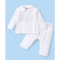 Babyhug Interlock Knit Full Sleeves Night Suit - White
