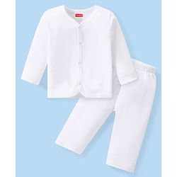 Babyhug Interlock Knit Full Sleeves Night Suit - White