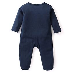 Babyhug Interlock Knit Full Sleeves Sleepsuit With Text Print- Navy Blue