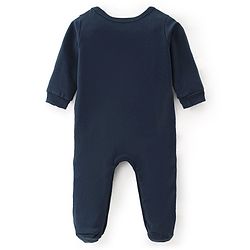 Babyhug Interlock Cotton Knit Full Sleeves Teddy Print Sleep Suit - Navy Blue