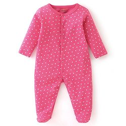 Babyhug Interlock Cotton Knit Full Sleeves Dino & Heart Print Sleepsuits Pack of 2 - Navy & Pink
